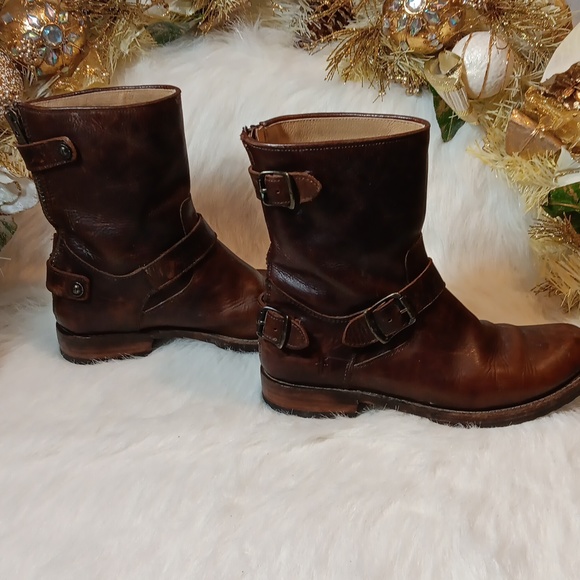 Frye Women Rustic Brown Leather Harness Biker Motorcycle Boots Size 8B - Picture 4 of 13